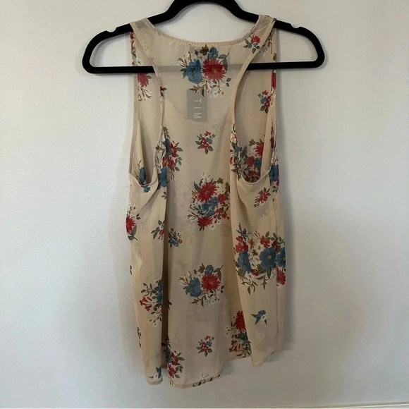 Timing Women's Sheer Sleeveless Racerback Cream Floral Tank Top Size L NWT - Picture 8 of 8